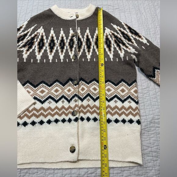 J. Crew Geometric Brown and Cream Cardigan - Picture 8 of 12